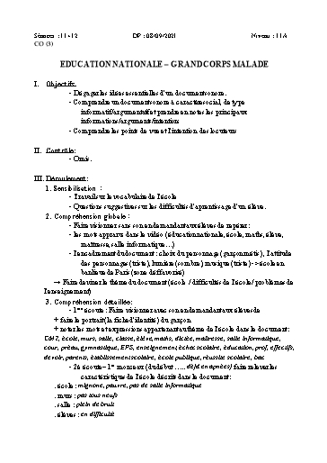 Giáo án Tiếng Pháp 11 Song Ngữ - Tuần 2, Tiết 11+12, Bài: Education nationale - Grand corps malade - Năm học 2021-2022